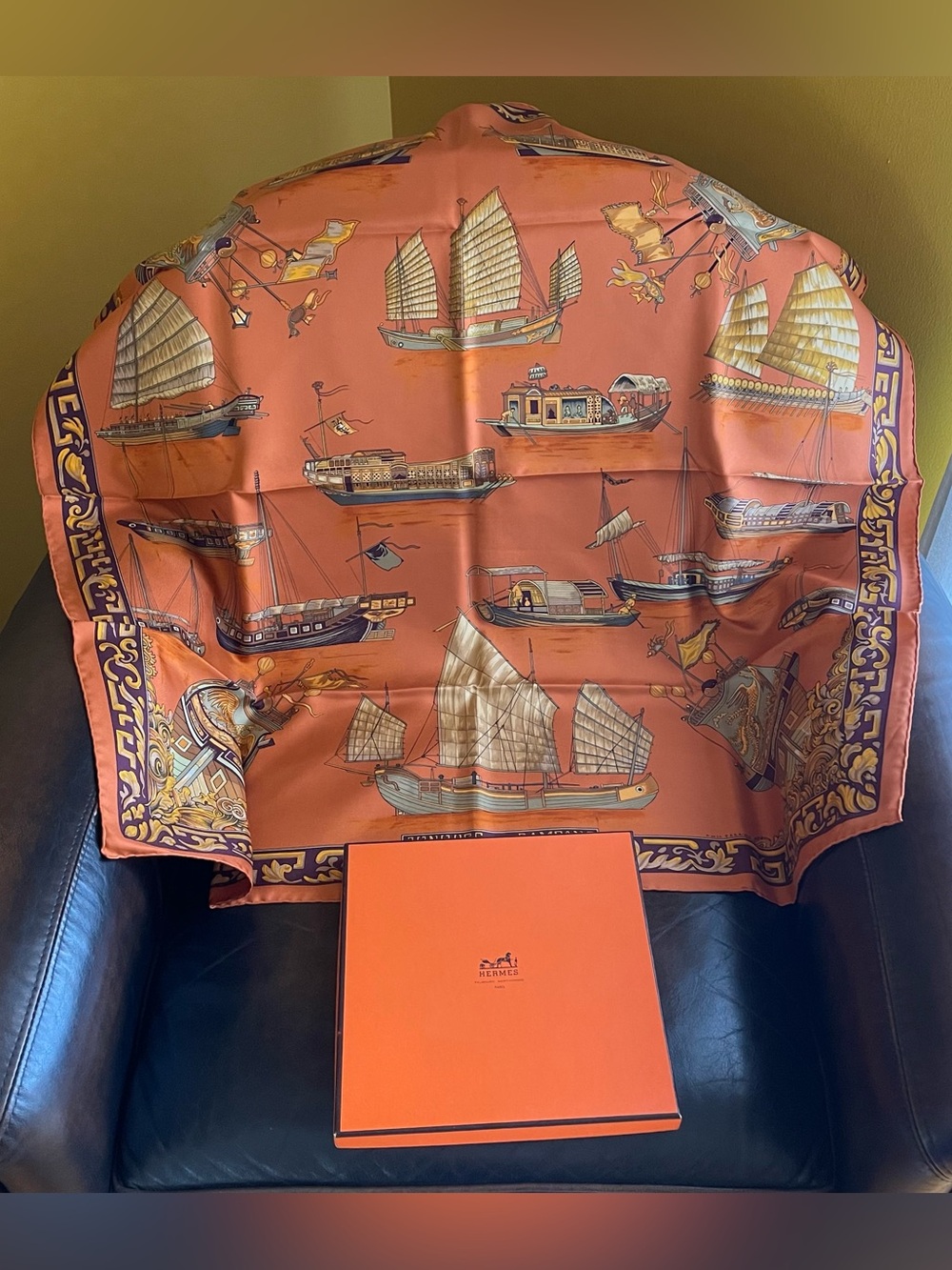 Vintage 1991 Hermès Authentic Jonques et Sampans Silk Scarf Carre